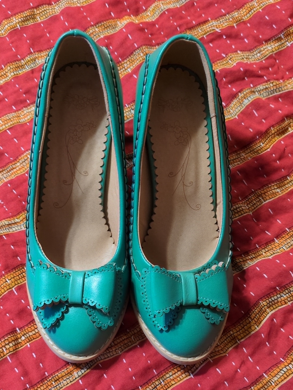 Women's Teal Bow Chunky Heel Shoes Unbranded